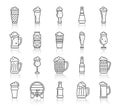 Beer Mug simple black line icons vector set Royalty Free Stock Photo