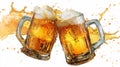 Beer mugs clinking with splashing beer - Professional image for ads, marketing, and promotions Royalty Free Stock Photo