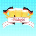 Beer mugs with german flags Oktoberfest festival party celebration concept lettering greeting card Royalty Free Stock Photo