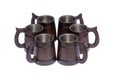 Beer mugs made of wood on a white background Royalty Free Stock Photo