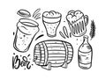 Beer objects set. Doodle vector illustration. Hand drawn style. Royalty Free Stock Photo