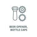 Beer opener, bottle caps line icon, vector. Beer opener, bottle caps outline sign, concept symbol, flat illustration Royalty Free Stock Photo