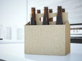 Beer packaging on the table. 3d rendering