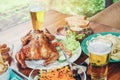 Beer Party and grilled chicken happy enjoying in home