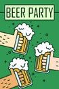 Beer party. Thin line flat design. Three hands holding beer glasses. Vector