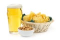 Beer, peanuts and crisps Royalty Free Stock Photo