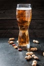 Beer and peanuts on the wooden background