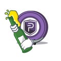 With beer Pivx coin mascot cartoon