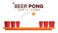 Beer Pong Game Vector. Alcohol Party Game. Red Cups And Ping Pong Ball. Isolated Flat Illustration Royalty Free Stock Photo