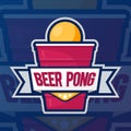 Beer pong party logo or game label. Vector illustration