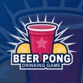 Beer pong party logo or game label. Vector illustration