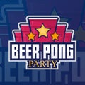 Beer pong party logo or game label. Vector illustration