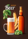 Beer Poster template for classic white beer ad package design. Vector glass bottle and cup with beer Royalty Free Stock Photo