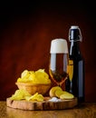 Beer and Potato Chips Royalty Free Stock Photo