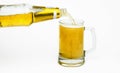 Beer pours from bottle to mug Royalty Free Stock Photo