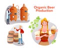 Organic beer craft production set, cartoon brewery collection with brewer people Royalty Free Stock Photo
