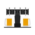 Beer pump, dispenser with taps and full glass beer mugs. Vector clipart. Illustration ÃÂ¾n blank background.