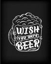 Beer quote Wish were beer. Funny phrase in barrel. On black chalkboard background
