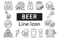 Beer Related Vector Line Icon set. Contains such Icons as Barrel, Six-pack, Keg, Signboard, Mug, and more drinks. Alcohol pub or Royalty Free Stock Photo