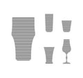 Beer, rum, vodka, tequila, liquor glass in minimalist linear style. Silhouette of glassware performed in the form of black thin