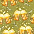 Beer seamless pattern.Vector glasses of beer backg