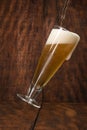 Beer served in a glass with rustic wood background Royalty Free Stock Photo