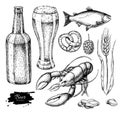 Beer set. Alcohol beverage hand drawn illustration. Craft beer