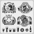 Beer set emblems with duck, rooster, rabbit and turkey. Labels, emblems, stickers and design elements for pub. Royalty Free Stock Photo
