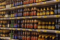 beer on the shelves in the supermarket Royalty Free Stock Photo