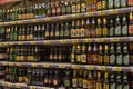 Beer on the shelves in the supermarket Royalty Free Stock Photo