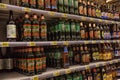 Beer on the shelves in the supermarket Royalty Free Stock Photo