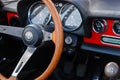 Vintage Alfa Romeo car interior - steering wheel dashboard and gear shift Royalty Free Stock Photo