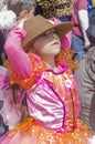 Beer-Sheva, ISRAEL - March 5, 2015: The girl in a pink dress and a brown hat -Purim