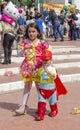 Beer-Sheva, ISRAEL - March 5, 2015:Girl in princess dress and a boy dressed as Spider-Man on a city street -Purim