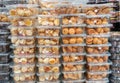 Kosher for Passover coconut and peanuts cookies in plastic transparent boxes, for sale at supermarket