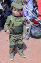 Beer-Sheva, ISRAEL - March 5, 2015:One year old kid in the costume of an Israeli soldier Golani - Purim i