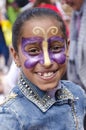 Beer-Sheva, ISRAEL - March 5, 2015: Portrait of a smiling young brunette girl with make-up butterfly on her face - Purim Royalty Free Stock Photo