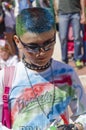 Beer-Sheva, ISRAEL - March 5, 2015: Portrait of a teenage boy with a green-blue dyed hair in black glasses, 2015, Israel Royalty Free Stock Photo