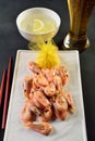 Beer shrimp, dark tone, menu concept