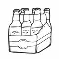 Beer six pack in three boxes. Doodle style. Vector sketch of beer Royalty Free Stock Photo