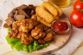 Beer snack, chicken wings, roasted cheese and toast Royalty Free Stock Photo