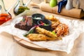 Beer snack, onion rings, croutons, sauce Royalty Free Stock Photo