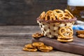 Beer snack for a party - salted hard pretzels Royalty Free Stock Photo