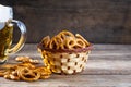 Beer snack for a party - salted hard pretzels Royalty Free Stock Photo