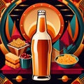 Beer and snacks, classic retro vintage art deco style illustration