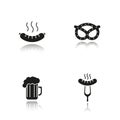 Beer snacks drop shadow black icons set