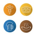 Beer snacks flat linear long shadow icons set