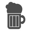 Beer solid icon. Beer mug illustration isolated on white. Alcohol pint glass with froth glyph style design, designed for Royalty Free Stock Photo