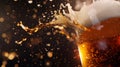 Beer splashing out of glass in slow motion on black background, perfect for Oktoberfest Royalty Free Stock Photo