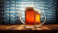 Beer stands in front of a Bavarian backdrop Royalty Free Stock Photo